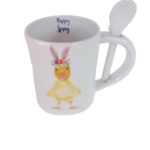 Happy Spring Arlington Design Mug with Stir Spoon Easter Bunny Coffee Tea White